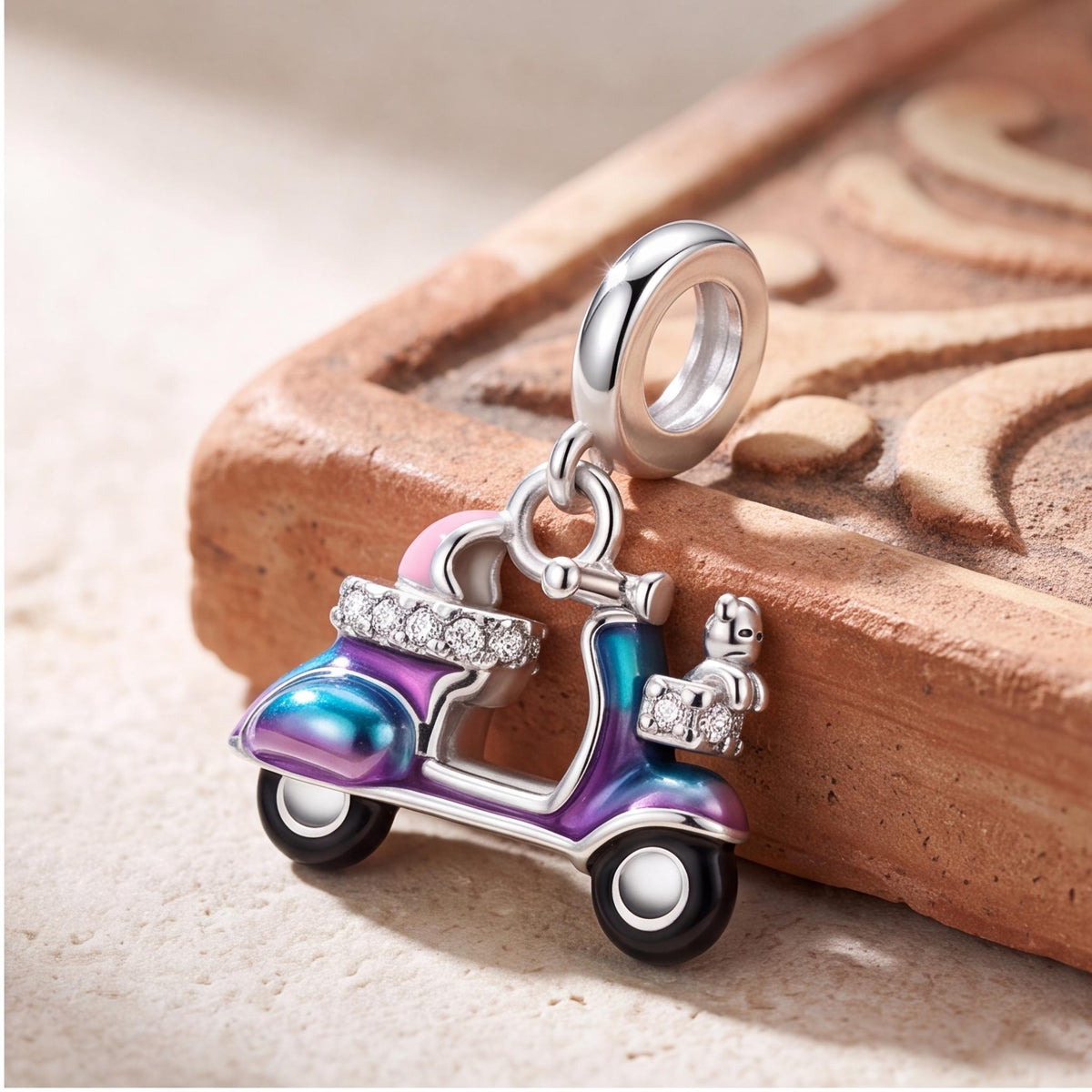 Scooter Dangle Charm on a silver charm bracelet