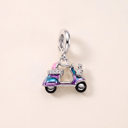 Scooter Dangle Charm in 925 sterling silver with enamel and sparkling stones, fits European-style charm bracelets