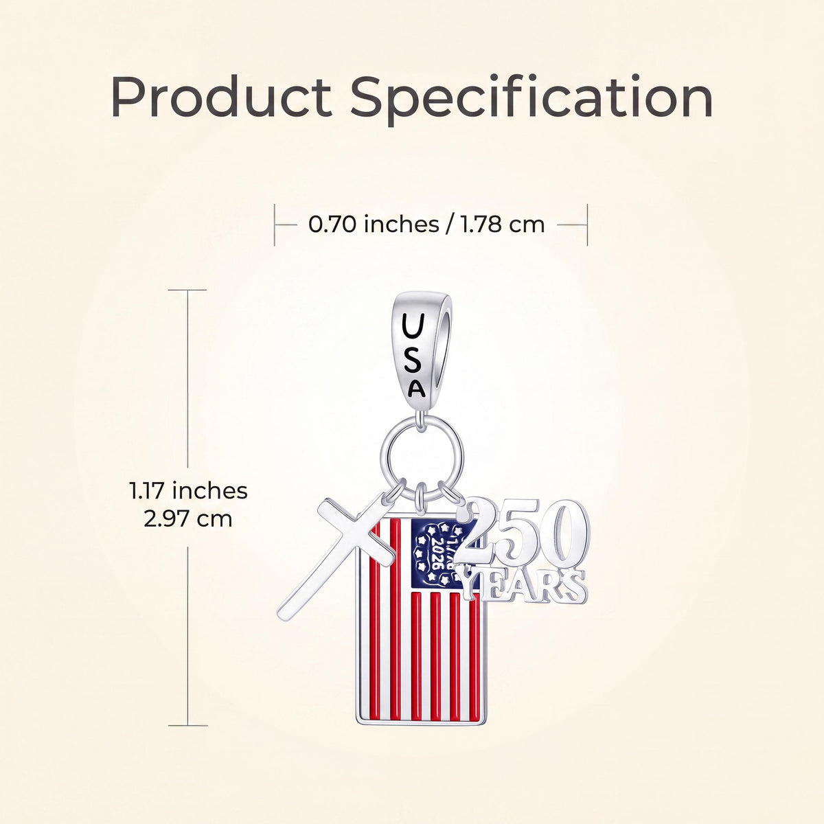 USA Flag Dangle Charm size and details