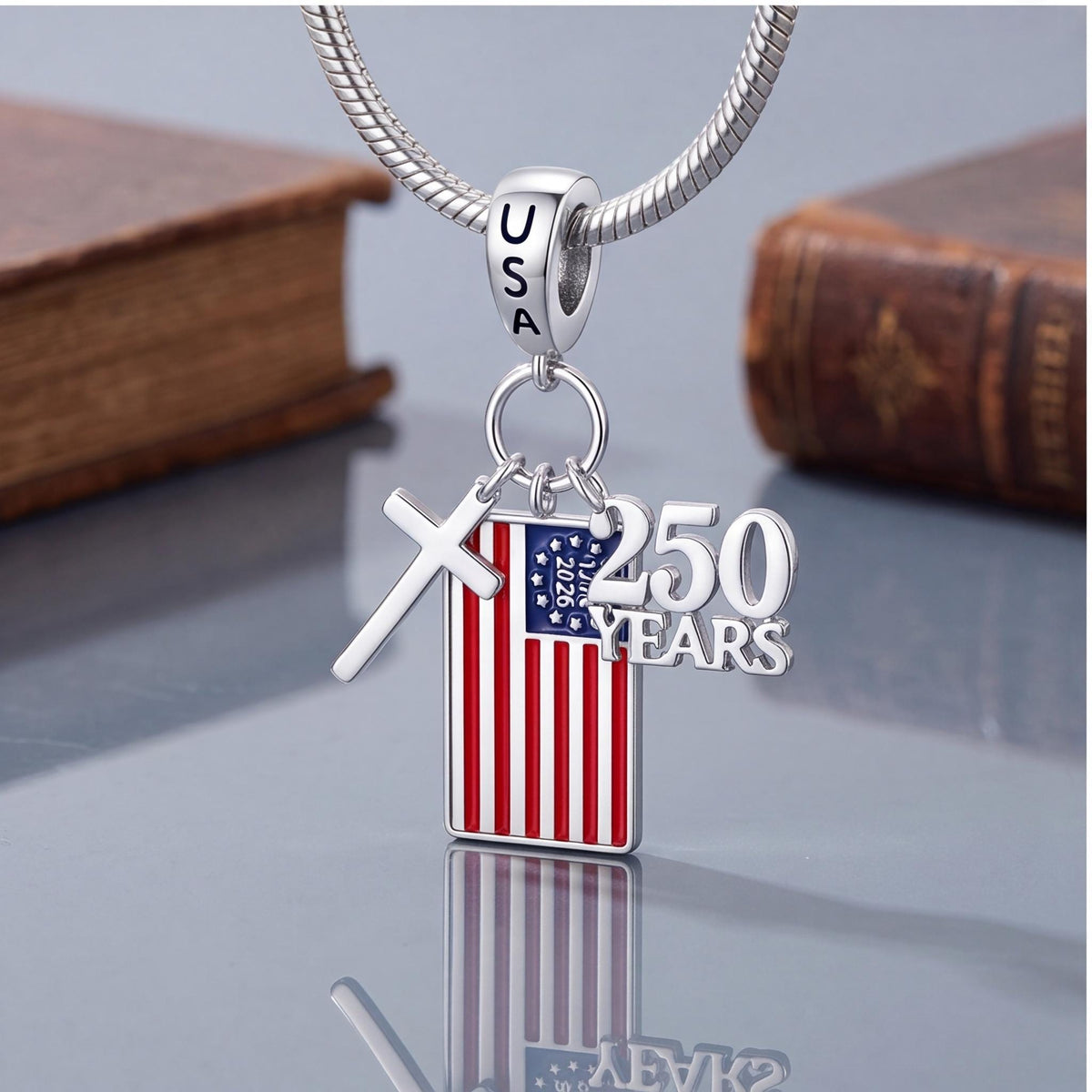 USA Flag Dangle Charm, sterling silver dangle charm, photo 10