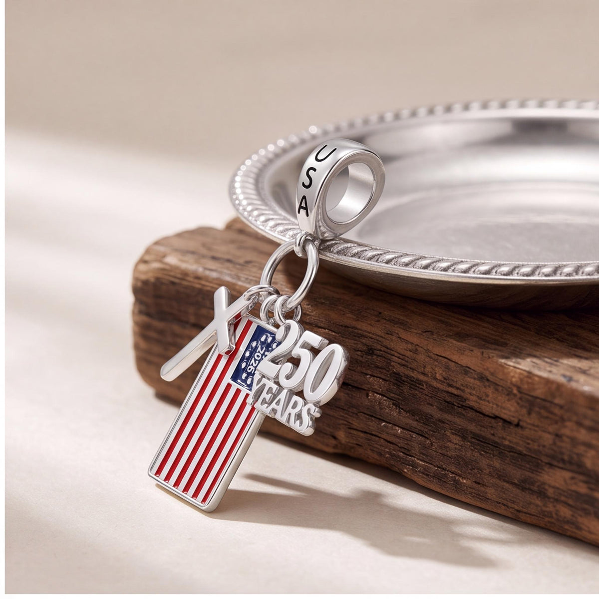 USA Flag Dangle Charm styled as a gift