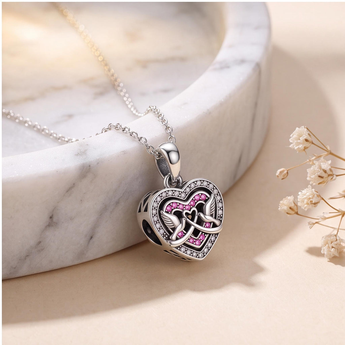 Love Doves Heart Bead, sterling silver bead charm, photo 8