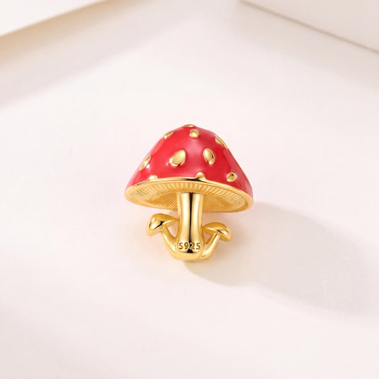 Red Mushroom Charm in 925 sterling silver with red and gold enamel, fits European-style charm bracelets