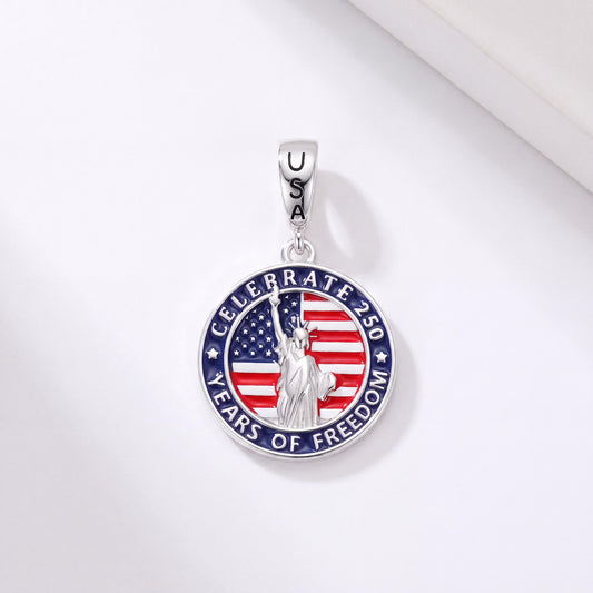Statue of Liberty Flag Dangle in 925 sterling silver with red and white enamel, fits European-style charm bracelets