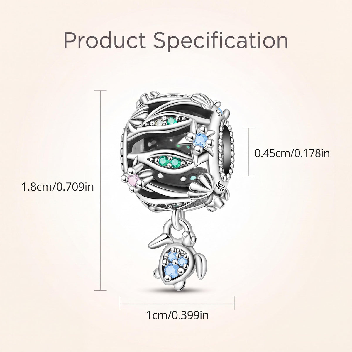 Ocean Wave Sea Turtle Dangle size and details