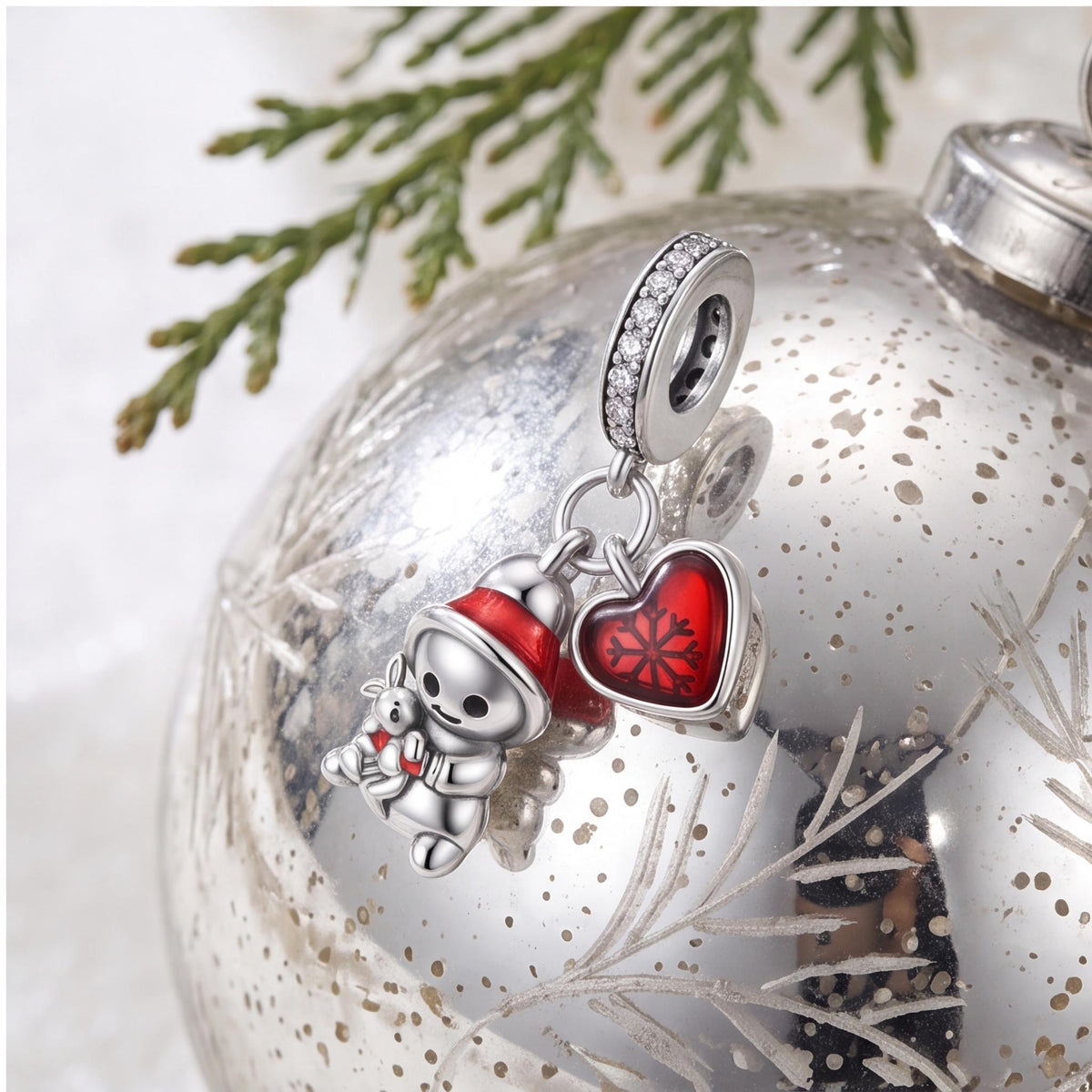 Snowman Heart Dangle, sterling silver dangle charm, photo 9