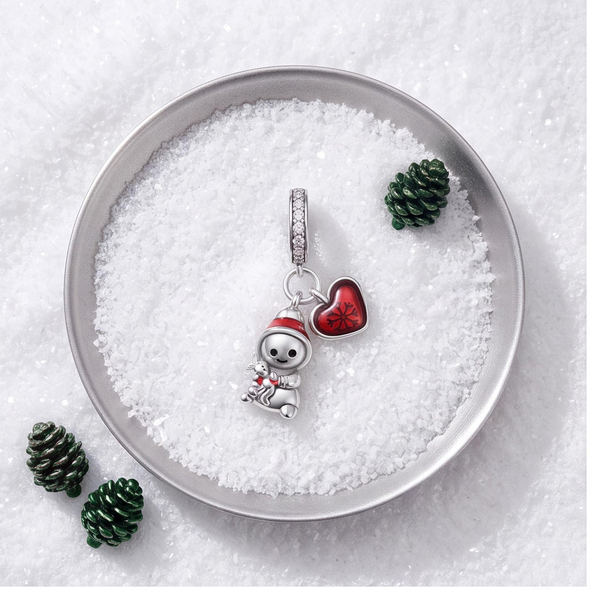 Snowman Heart Dangle styled as a gift