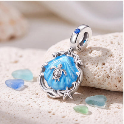 Sea Turtle Shell Dangle on a silver charm bracelet