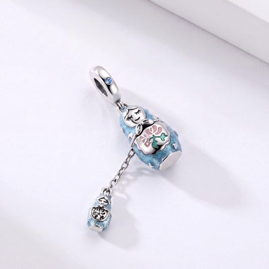 Nesting Doll Dangle in 925 sterling silver with enamel and sparkling stones, fits European-style charm bracelets
