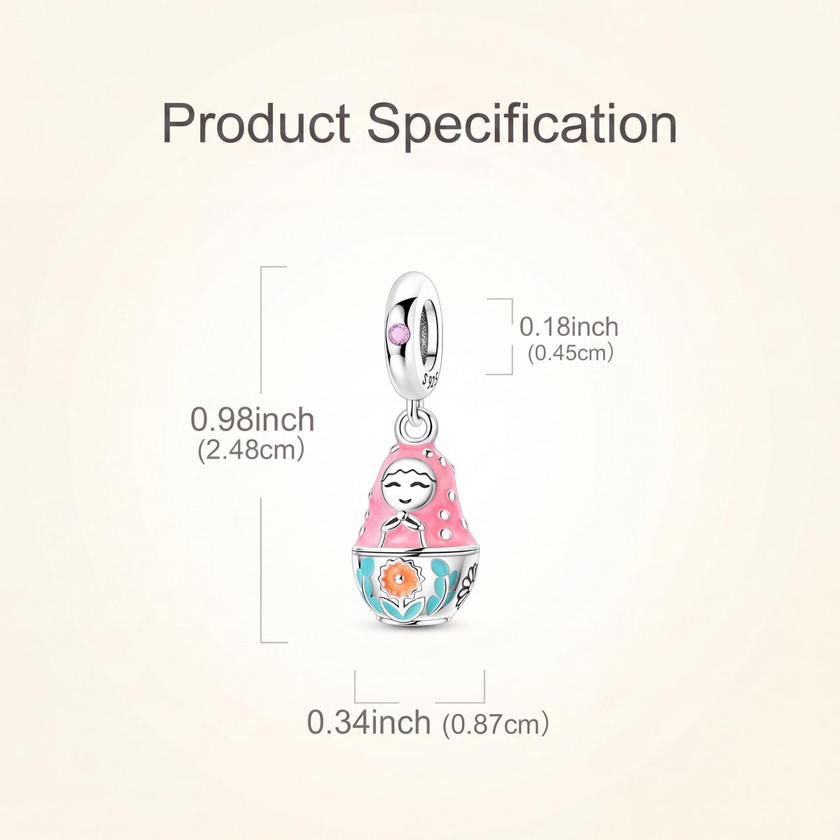 Nesting Doll Charm size and details