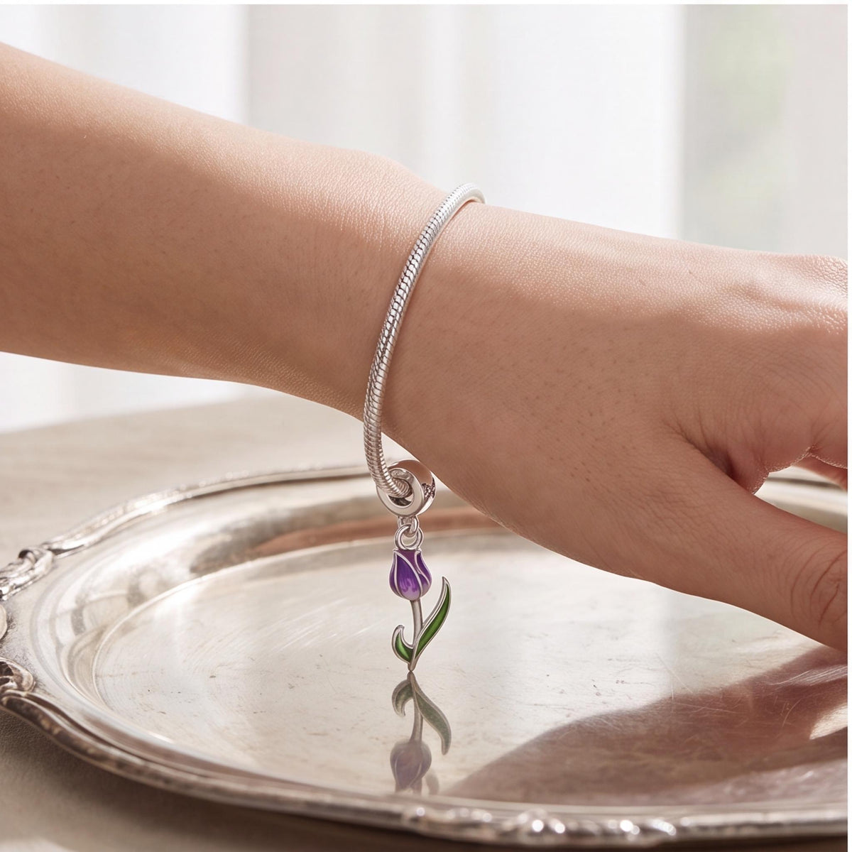 Purple Tulip Dangle, sterling silver dangle charm, photo 9