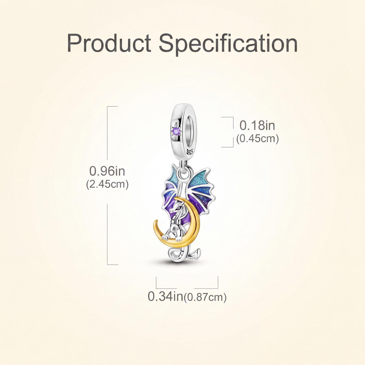 Dragon Moon Charm size and details