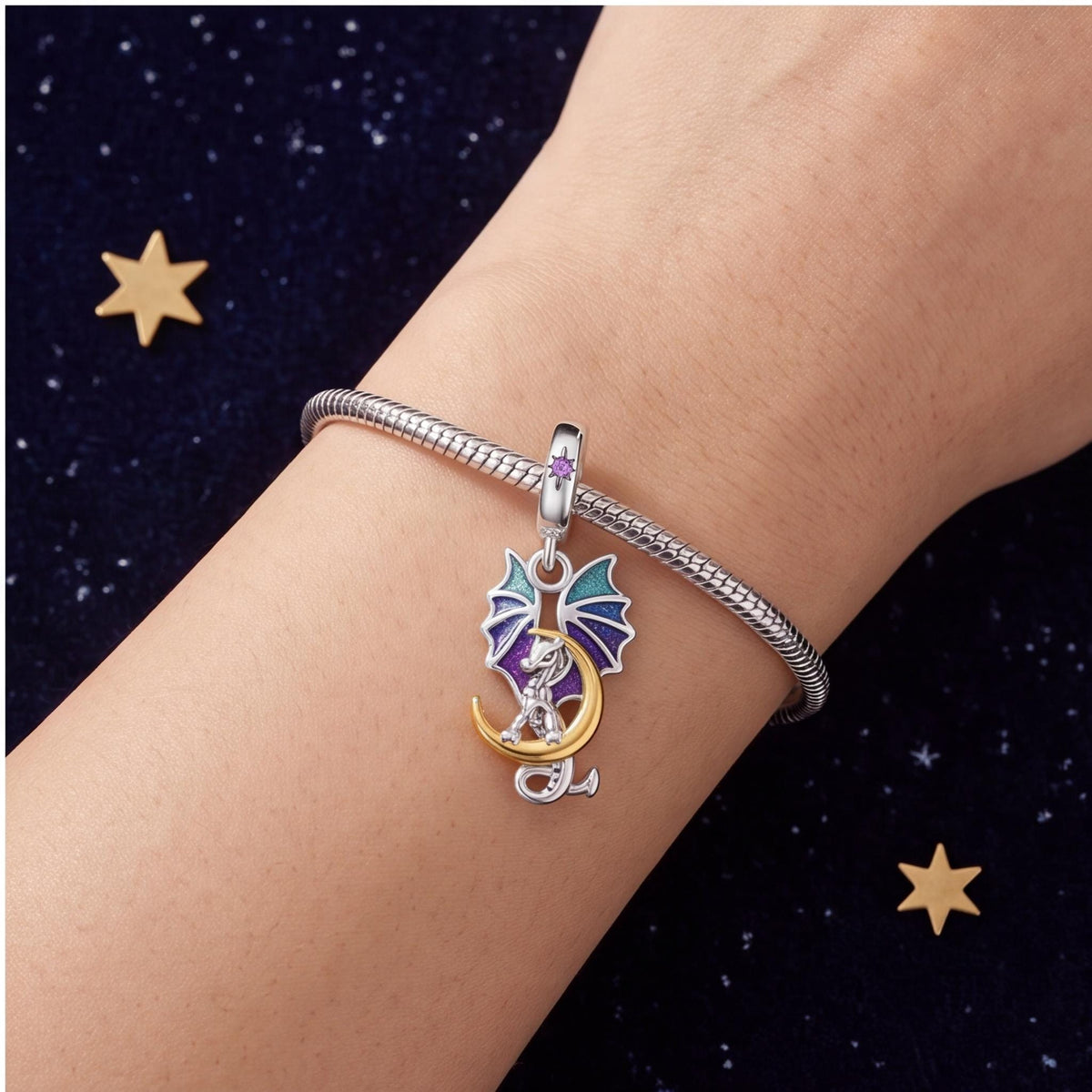 Dragon Moon Charm worn on a charm bracelet