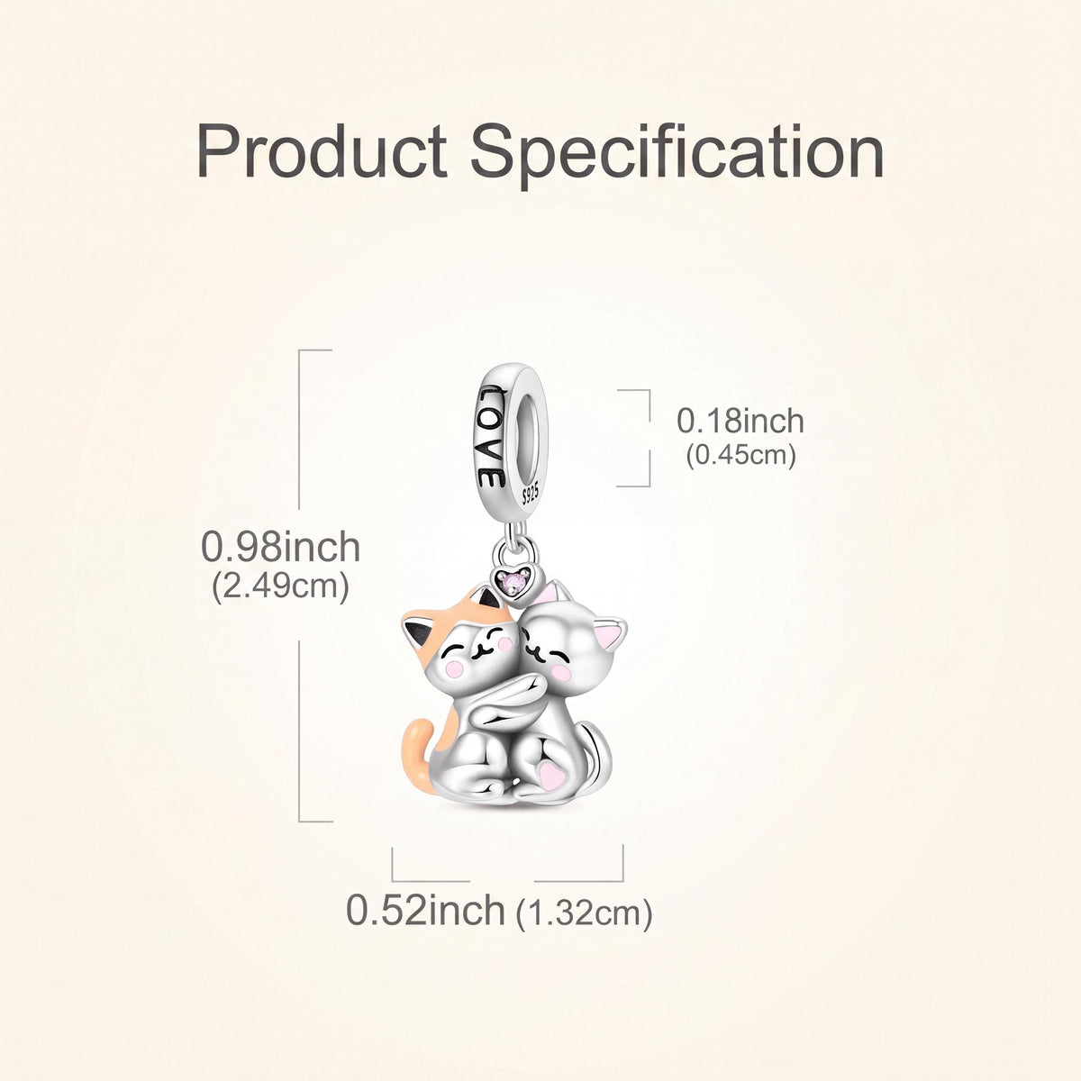 Hugging Cats Charm size and details