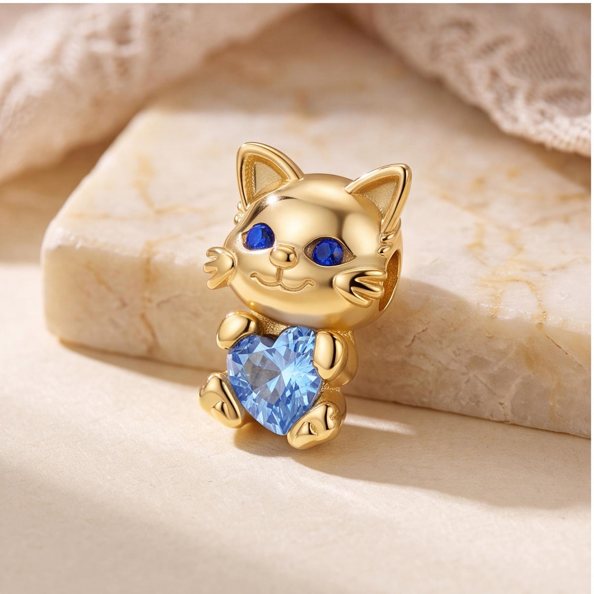 Cat Holding Heart Charm, sterling silver bead charm, photo 7