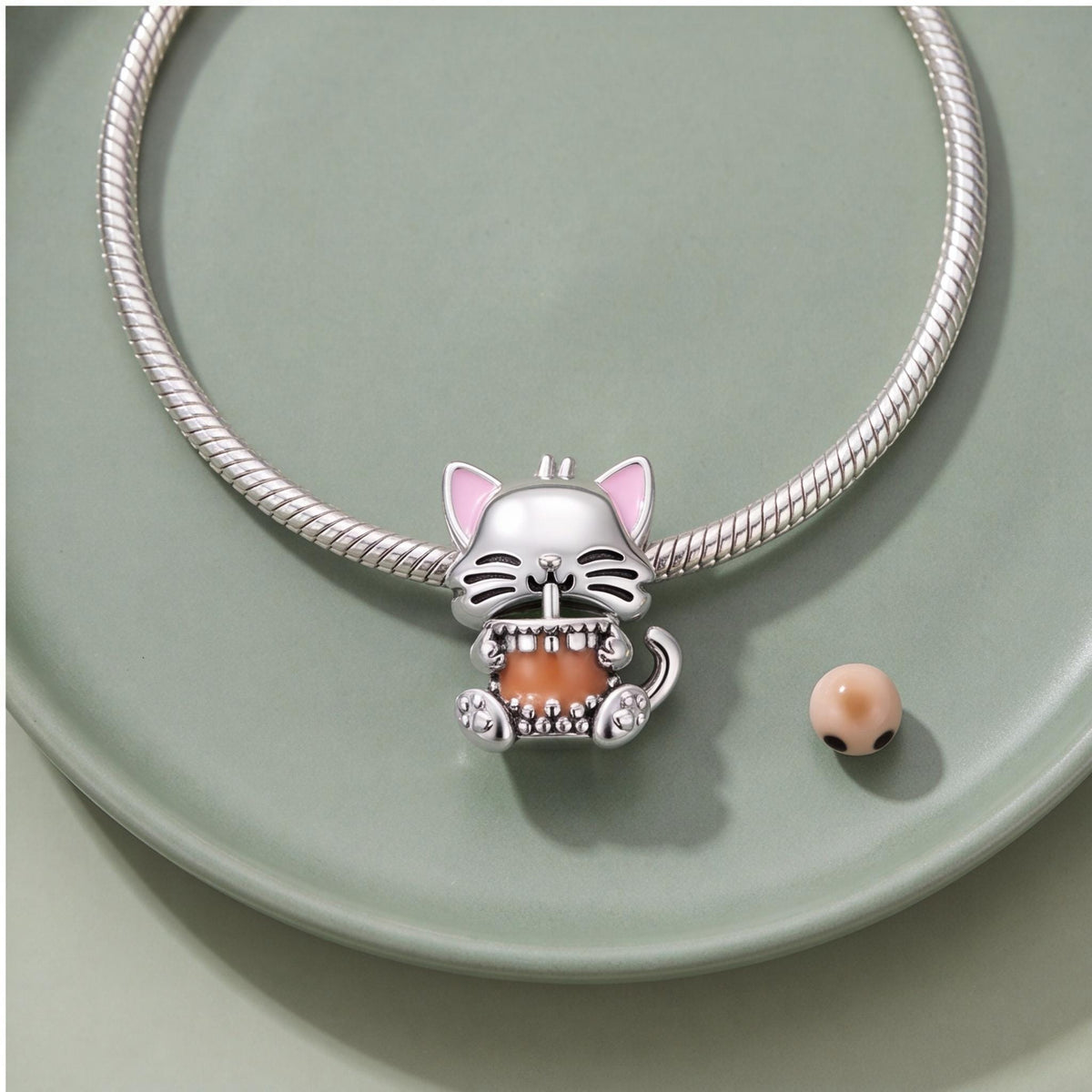 Cat Bubble Tea Charm, sterling silver bead charm, photo 8