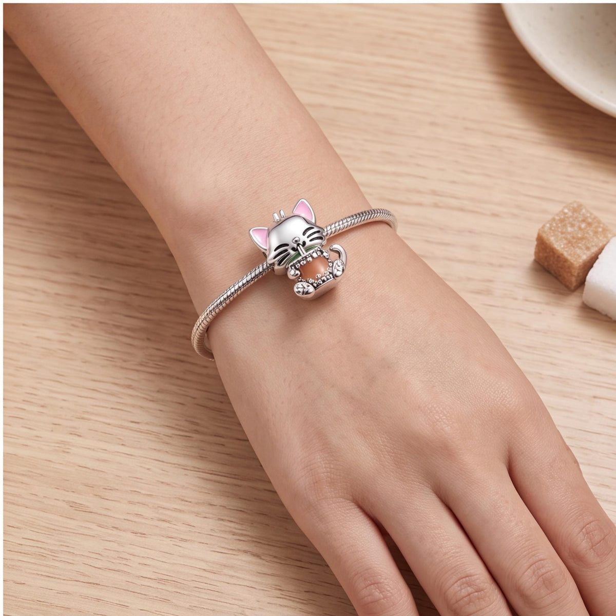 Cat Bubble Tea Charm, sterling silver bead charm, photo 9