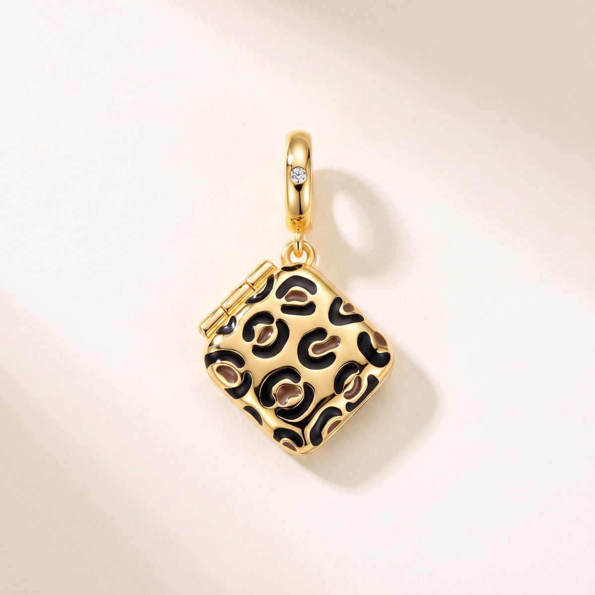 Leopard Compact Dangle in 925 sterling silver with gold enamel and sparkling stones, fits European-style charm bracelets