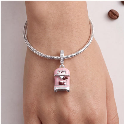 Coffee Machine Charm close-up on a bracelet