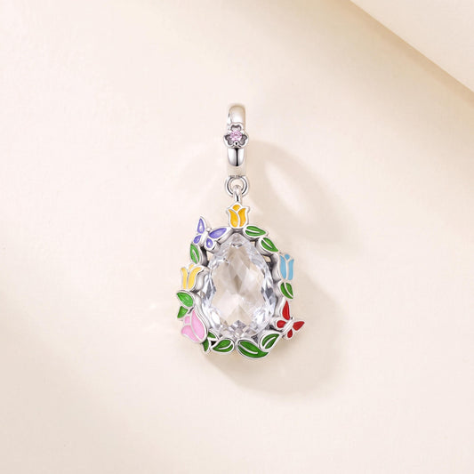 Butterfly Tulip Wreath Dangle in 925 sterling silver with enamel and sparkling stones, fits European-style charm bracelets