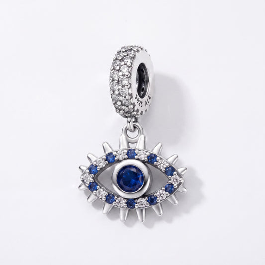 Evil Eye Dangle Charm in 925 sterling silver with sparkling stones, fits European-style charm bracelets