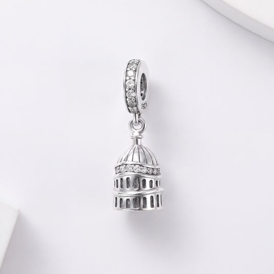 Capitol Dome Dangle Charm in 925 sterling silver with sparkling stones, fits European-style charm bracelets