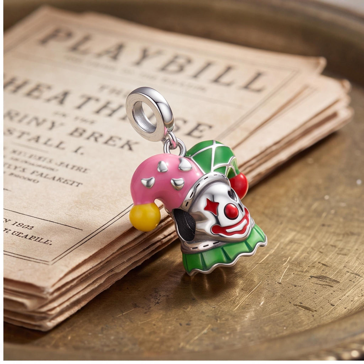 Jester Clown Charm on a silver charm bracelet