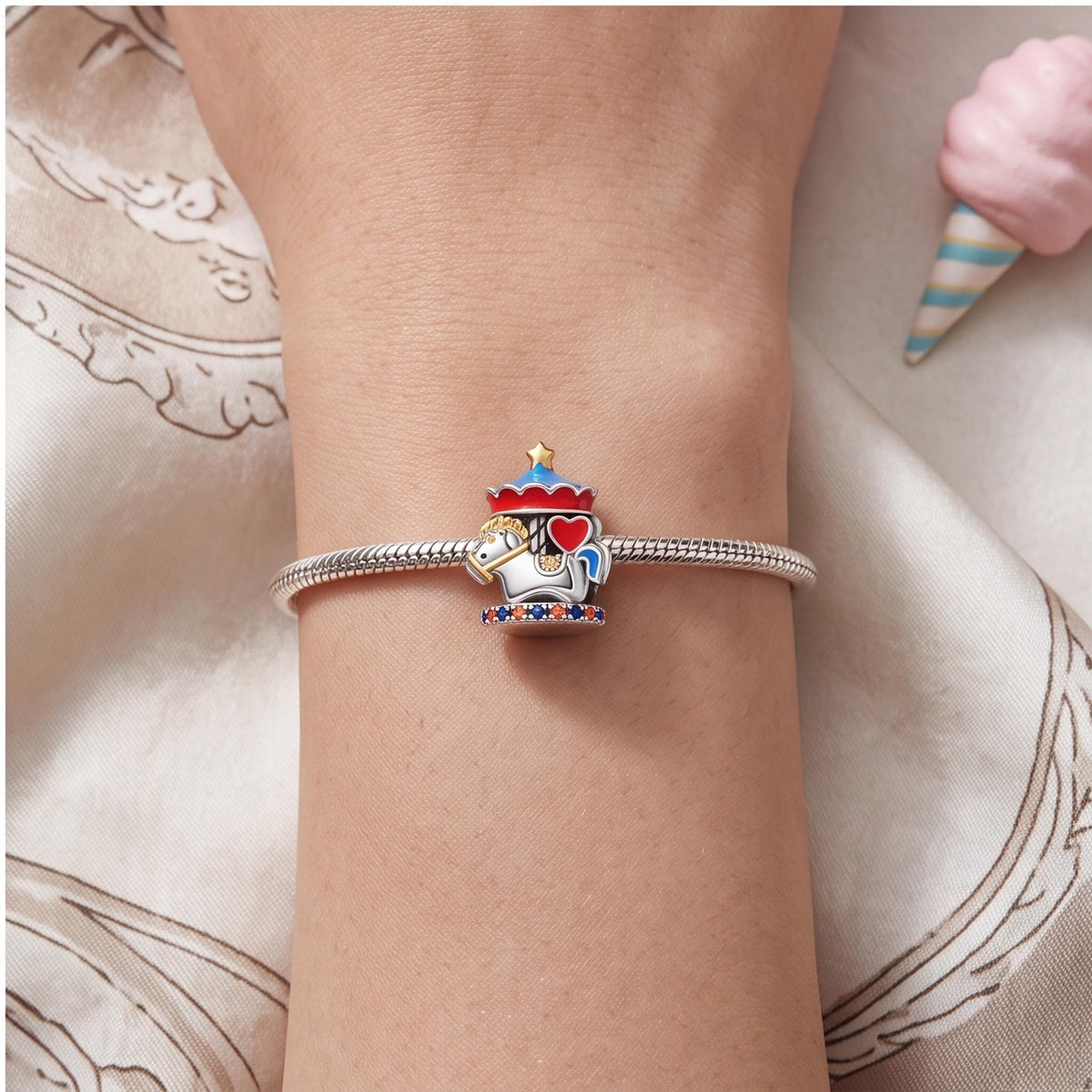 Carousel Horse Charm worn on a charm bracelet
