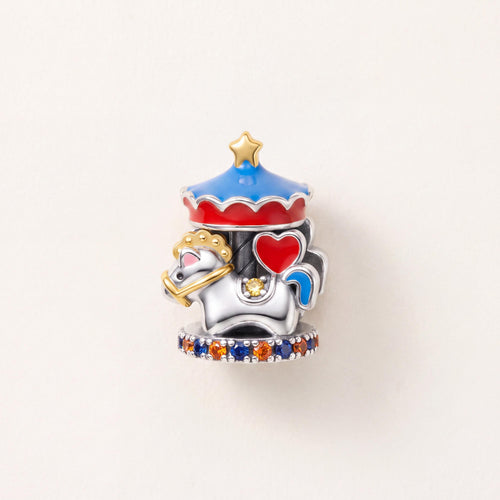 Carousel Horse Charm in 925 sterling silver with enamel and sparkling stones, fits European-style charm bracelets