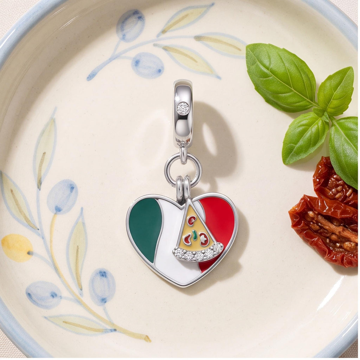 Italy Pizza Heart Charm, sterling silver dangle charm, photo 7