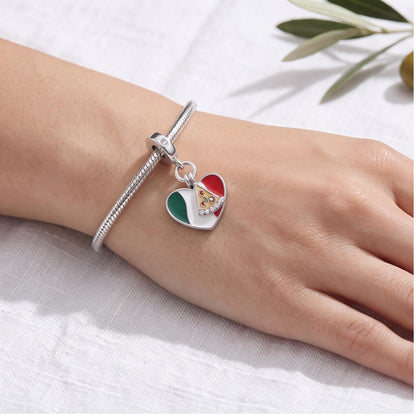 Italy Pizza Heart Charm close-up on a bracelet