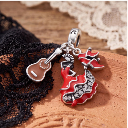 Flamenco Dancer Charm on a silver charm bracelet