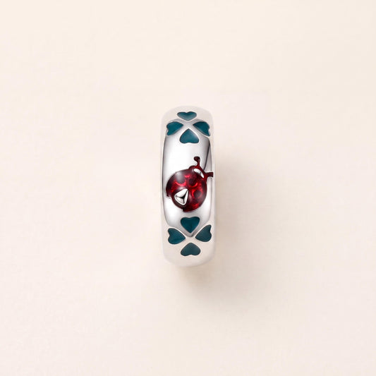 Ladybird Clover Charm in 925 sterling silver with red and green enamel, fits European-style charm bracelets