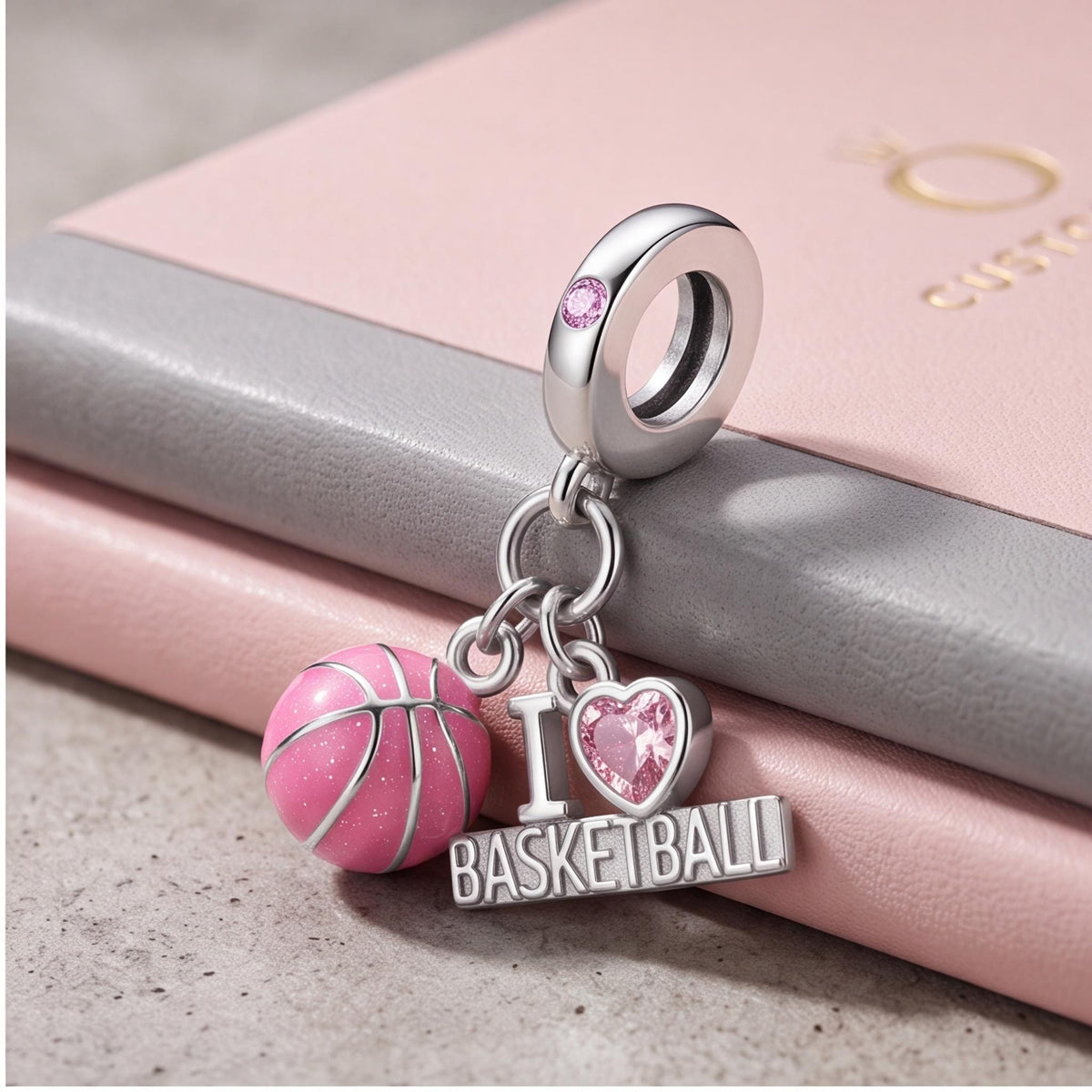 Basketball Dangle Charm on a silver charm bracelet
