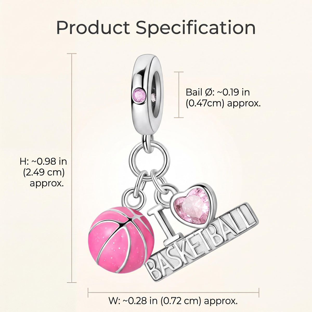 Basketball Dangle Charm size and details