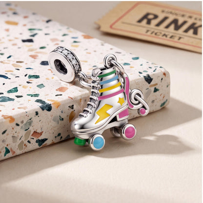 Roller Skate Dangle Charm on a silver charm bracelet