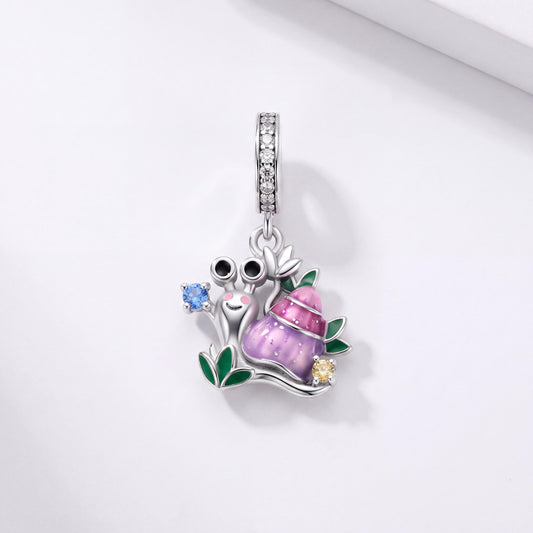 Garden Snail Dangle Charm in 925 sterling silver with enamel and sparkling stones, fits European-style charm bracelets