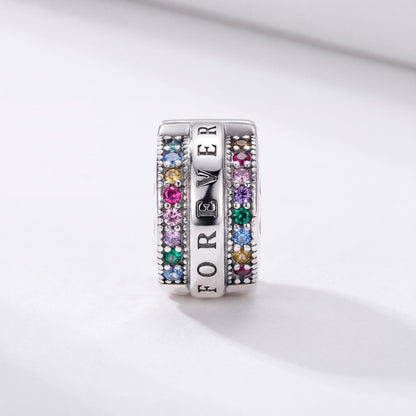 Forever Rainbow Clip in 925 sterling silver with sparkling stones, fits European-style charm bracelets