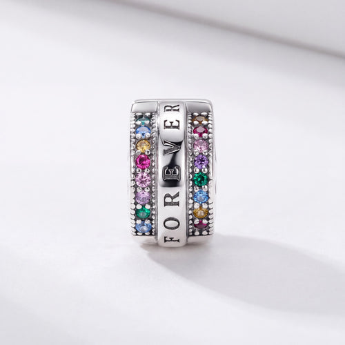 Forever Rainbow Clip in 925 sterling silver with sparkling stones, fits European-style charm bracelets