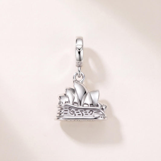 Sydney Opera House Dangle Charm in 925 sterling silver with yellow and blue enamel and sparkling stones