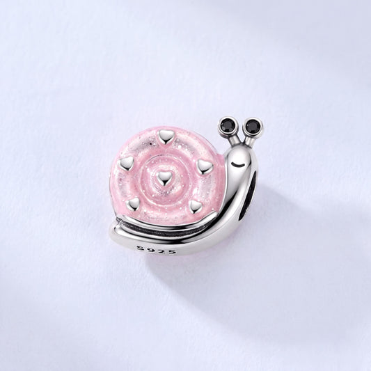 Pink Snail Charm in 925 sterling silver with pink enamel and sparkling stones, fits European-style charm bracelets
