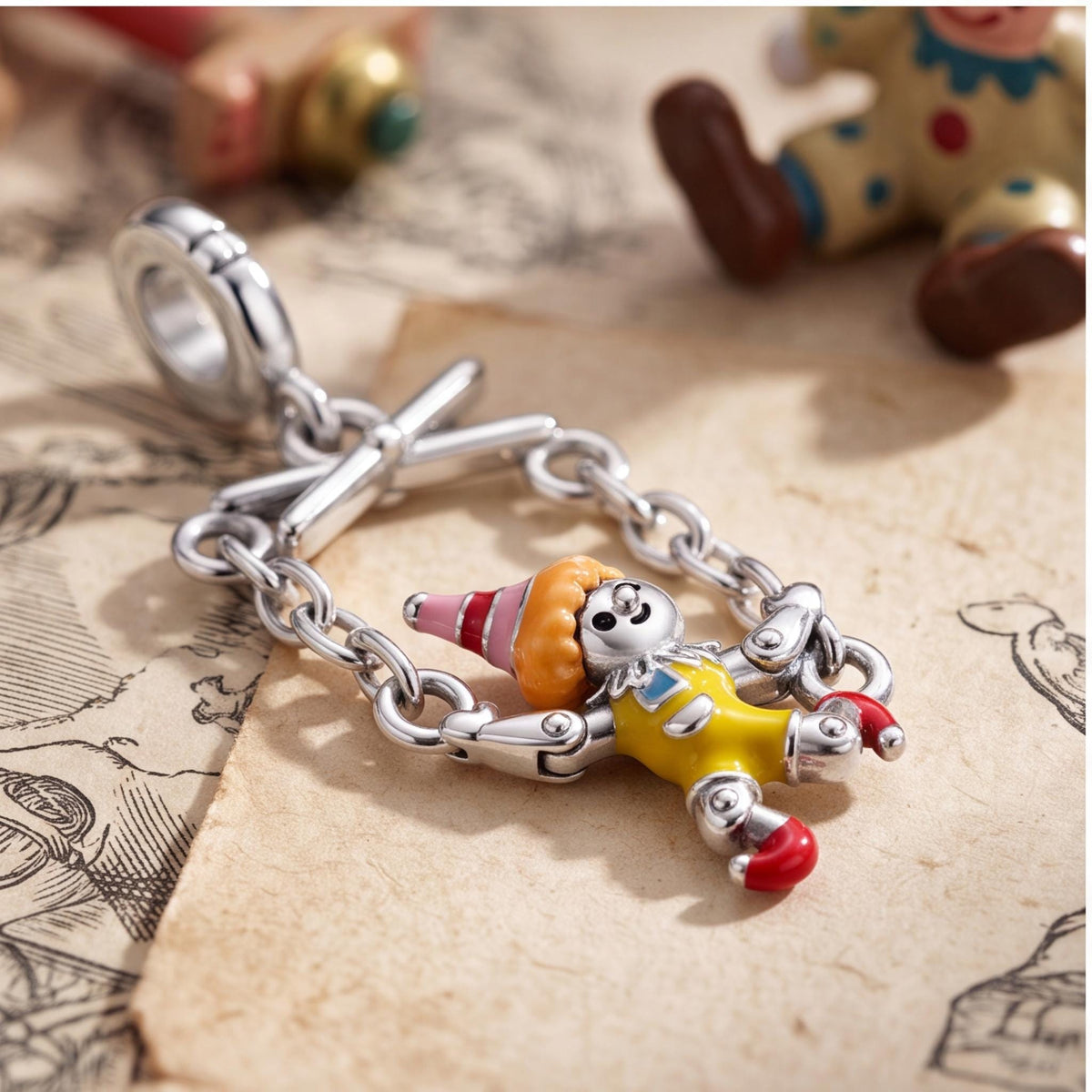 Puppet Marionette Charm on a silver charm bracelet