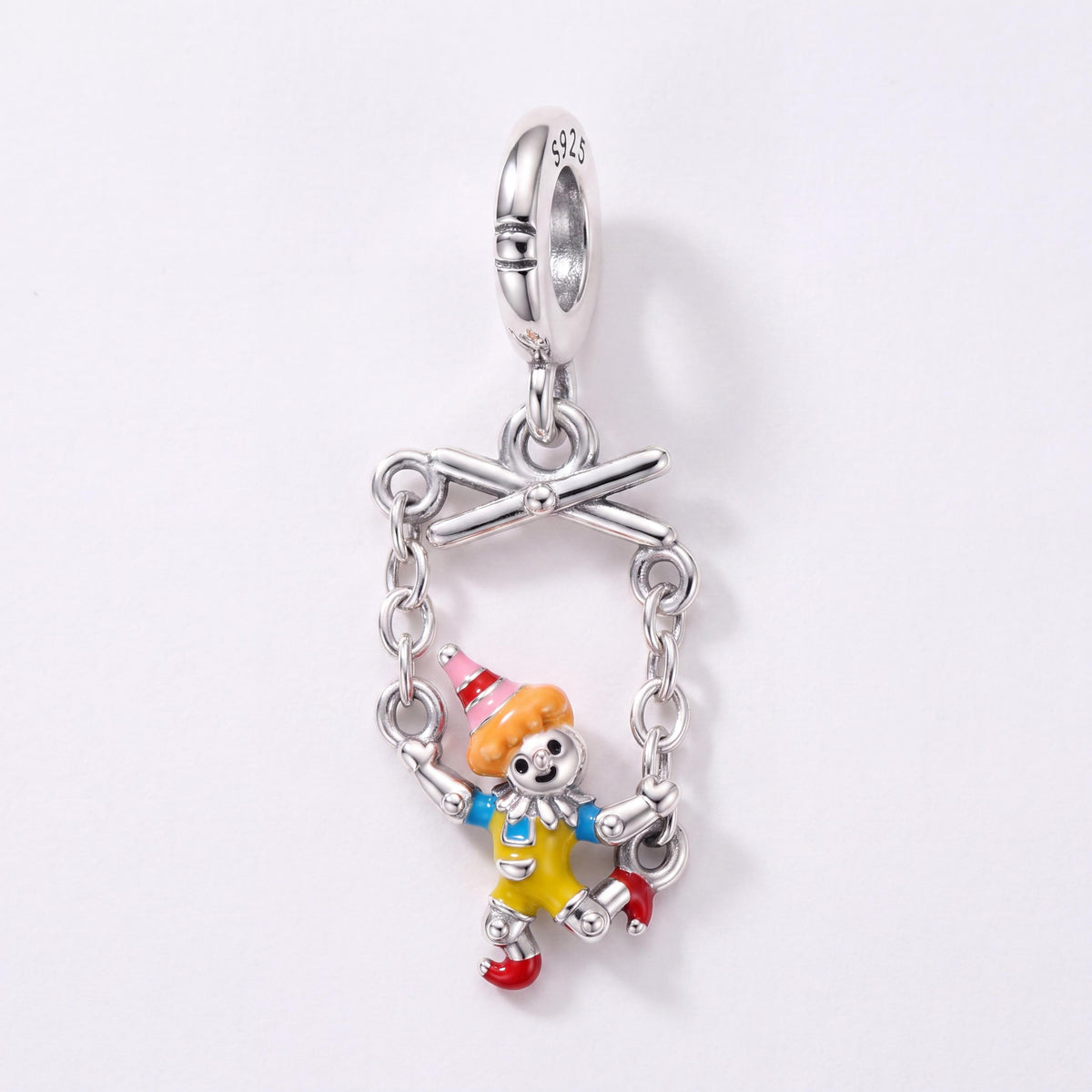 Puppet Marionette Charm in 925 sterling silver with pink and yellow enamel, fits European-style charm bracelets