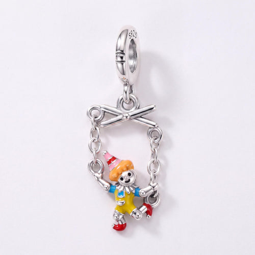 Puppet Marionette Charm in 925 sterling silver with pink and yellow enamel, fits European-style charm bracelets