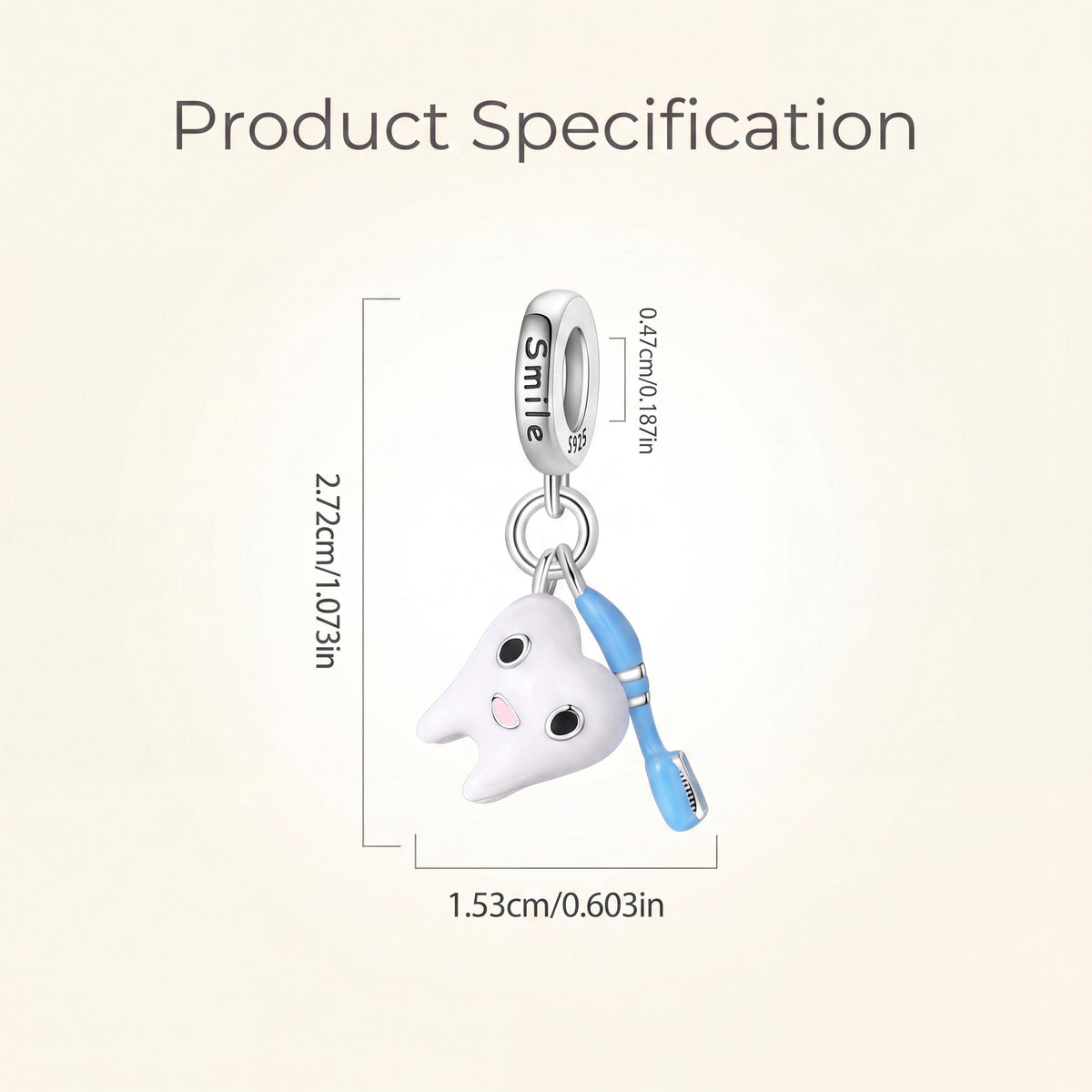 Dentist Tooth Charm size and details