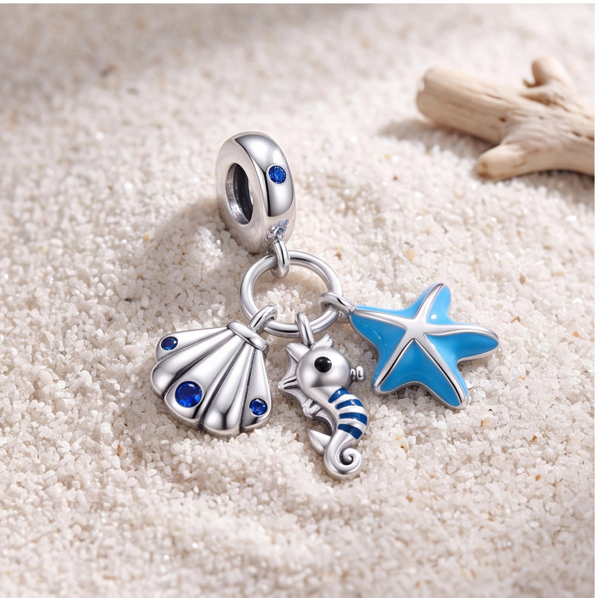 Ocean Trio Dangle Charm on a silver charm bracelet