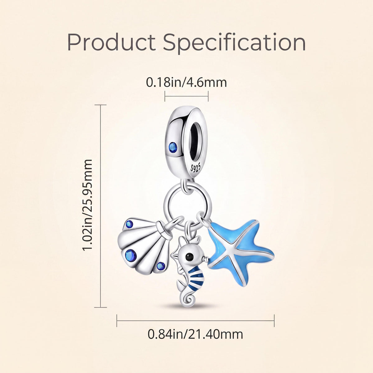 Ocean Trio Dangle Charm size and details