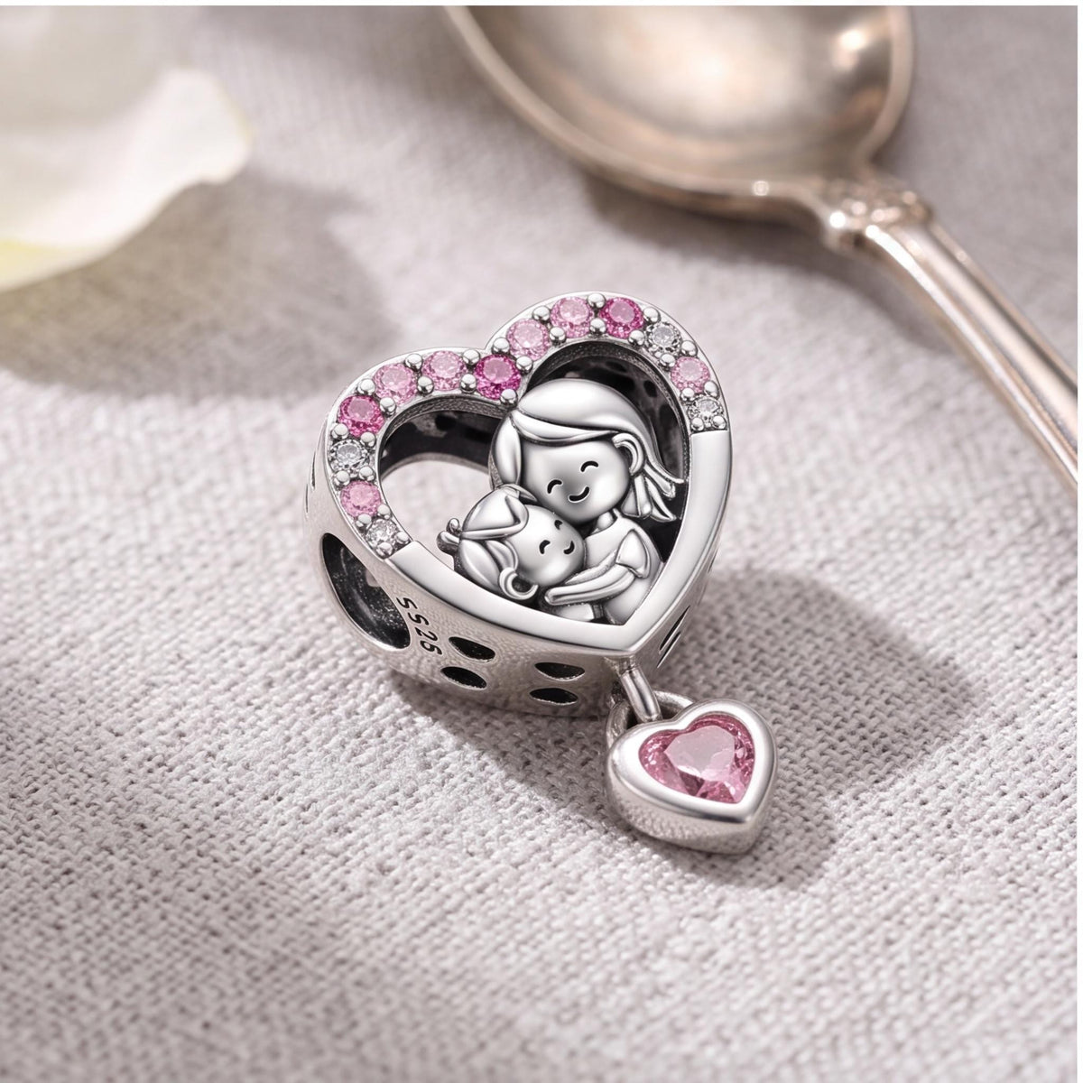 Mother Child Heart Dangle styled as a gift