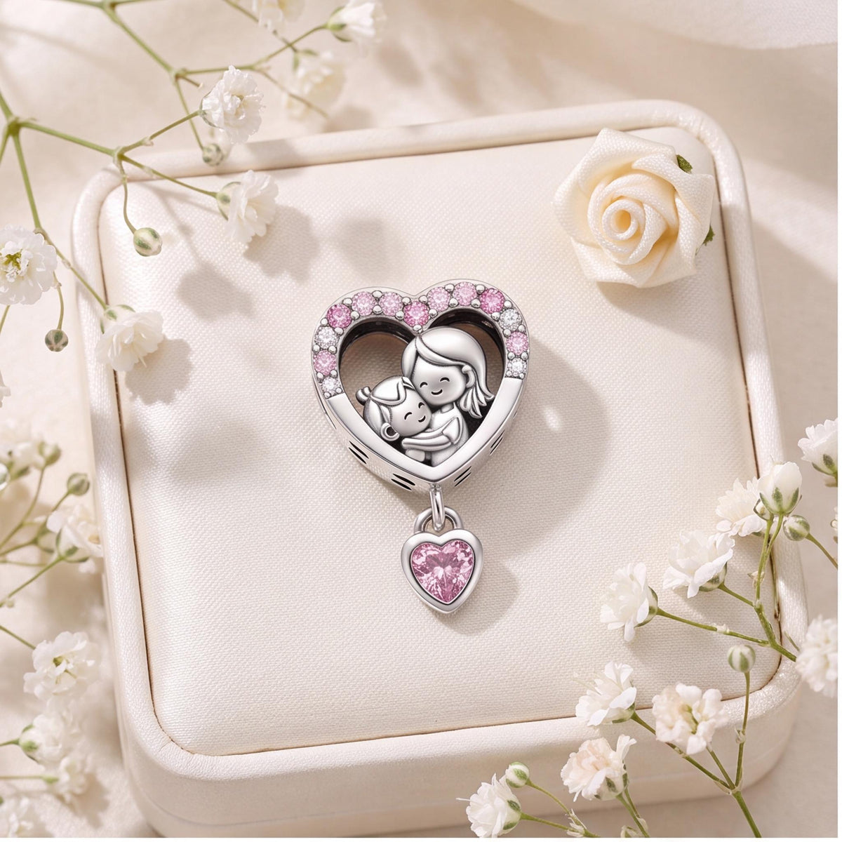 Mother Child Heart Dangle, sterling silver dangle charm, photo 7
