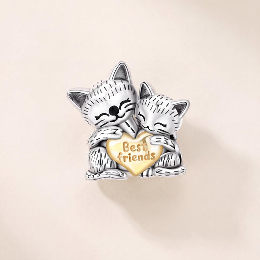 Best Friends Cat Charm in 925 sterling silver, fits European-style charm bracelets
